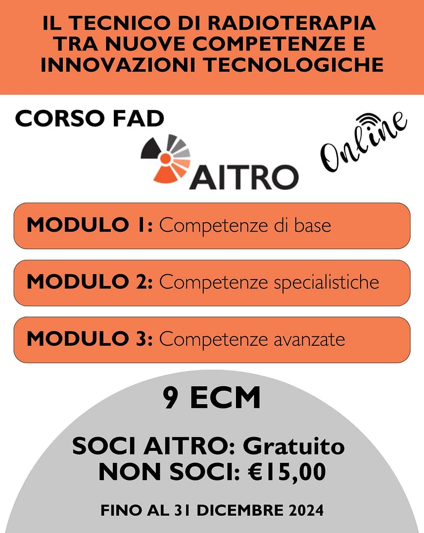 Corso FAD: Il Tecnico di Radioterapia tra nuove competenze e innovazioni tecnologiche